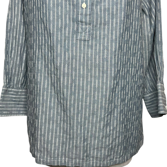 FRYE Size Large Popover Cotton Tunic Top 3/4 Sleeve Diamond Stripe Half Button - Picture 7 of 16